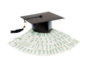 Paid education. Graduate cap on bank notes