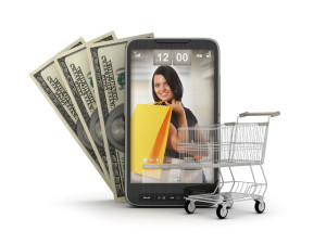 Internet shopping by cell phone - concept illustration